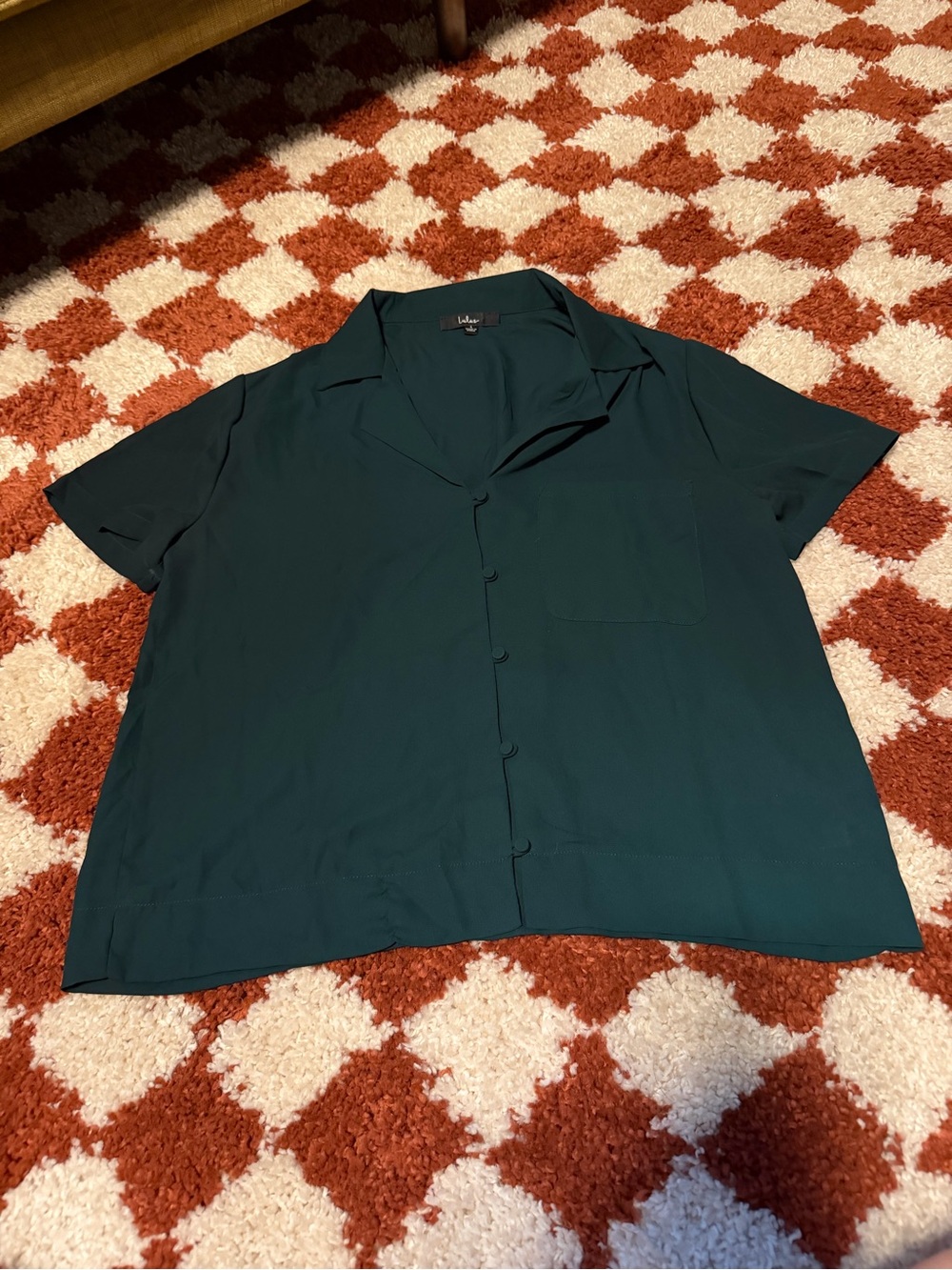 Lulu's Dark Teal Short-Sleeve Button up Blouse size L